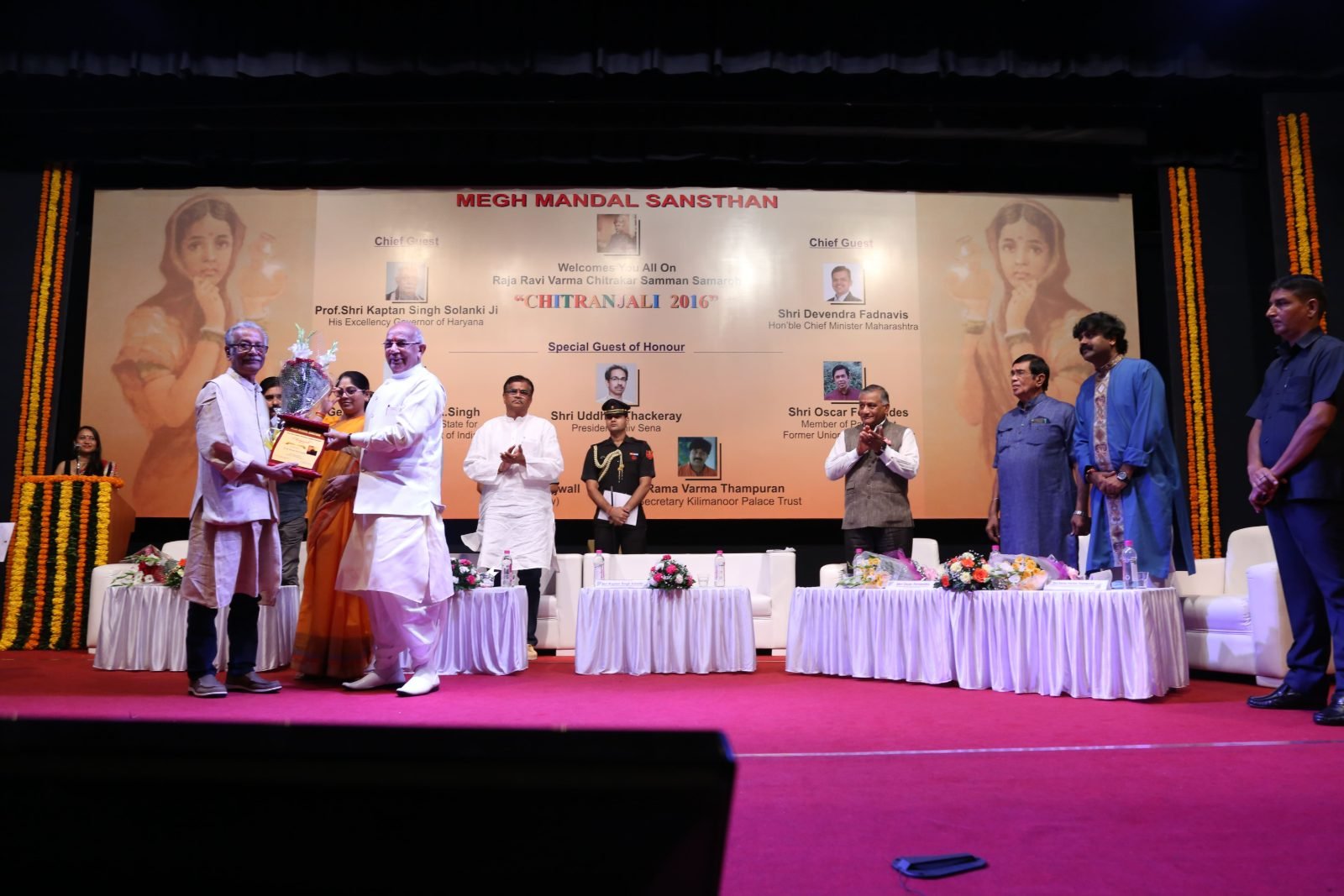 A guest addressing the gathering from the dais at Chitranjali 2016